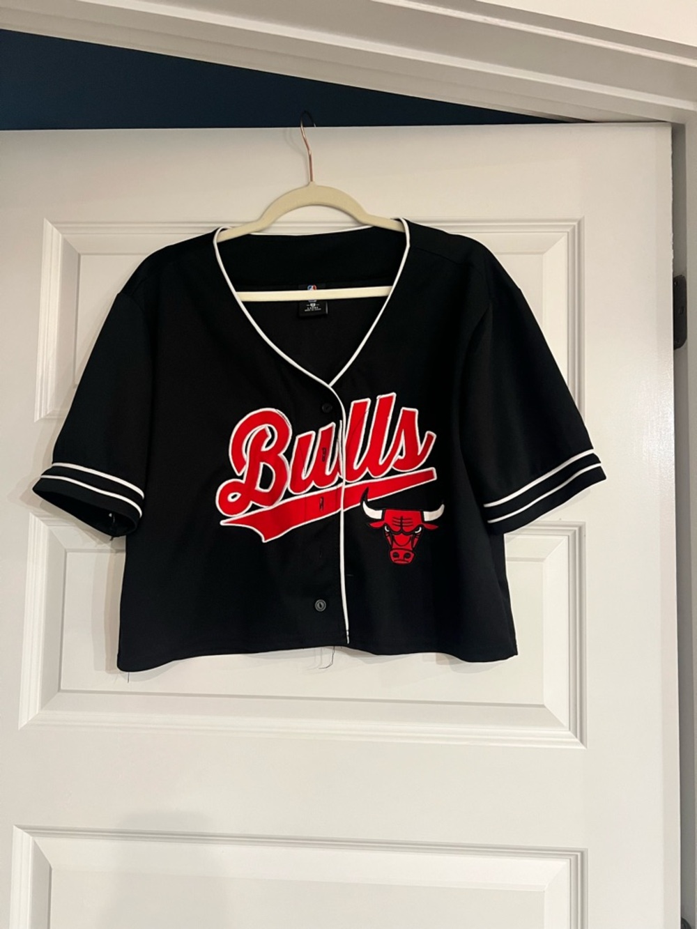 Chicago Bulls Black Cropped basketball Jersey with Red Logo